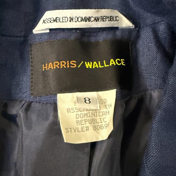 Harris Wallace Navy Blue Blazer Women’s Size 8 Double Breasted Crest Buttons - Picture 3 of 10